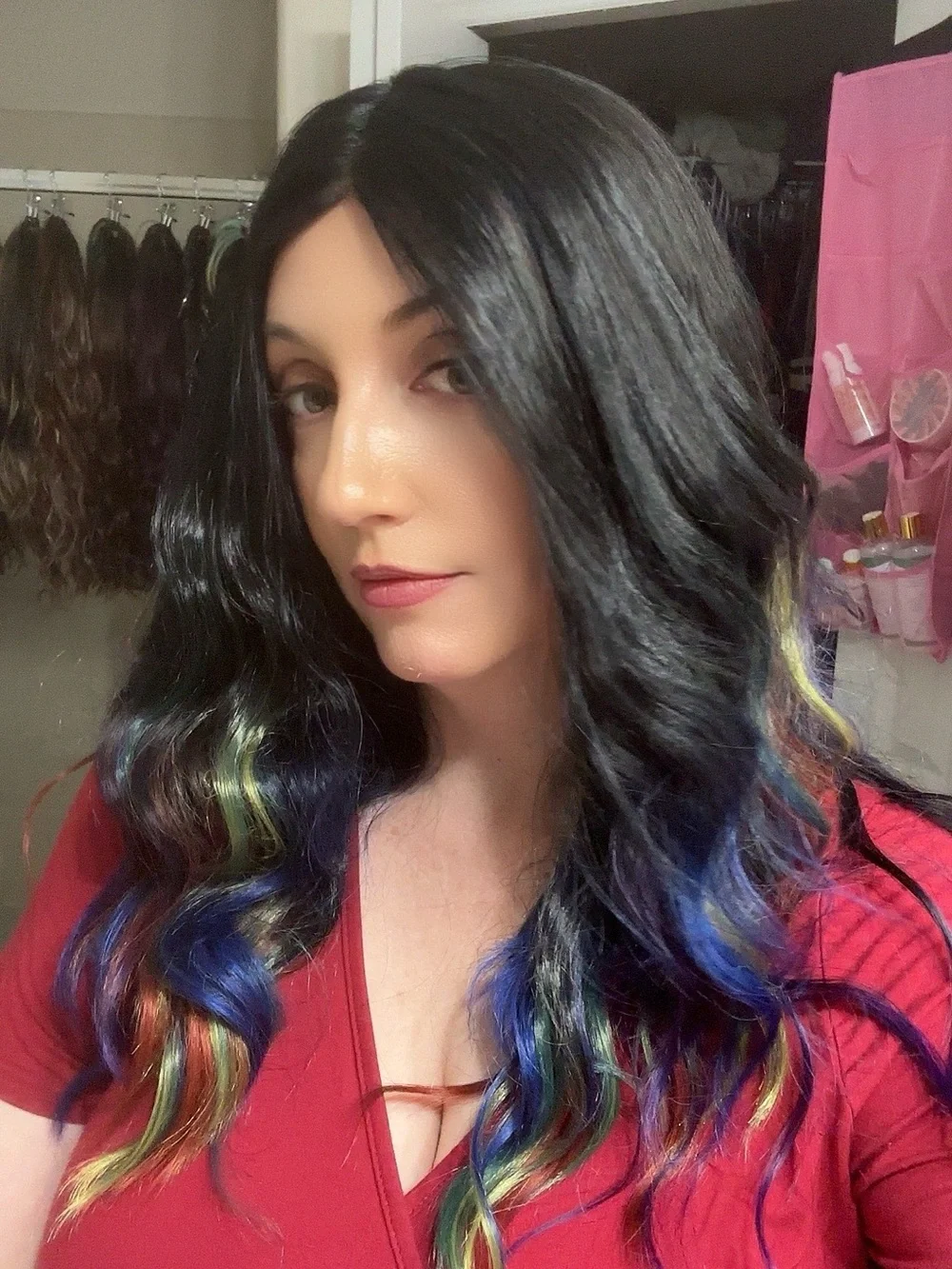 Chasing Rainbow Long Wavy Wig with Rainbow-Blend Ends Chelsey Smith Crowns